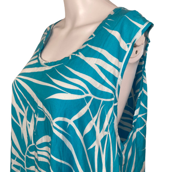 Tybee Island Clothing Dress Sz XL Blue White Leaf Handkerchief Shift Beach Cover - Picture 2 of 10